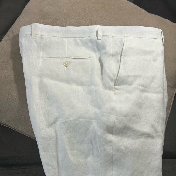 NWT Men’s Modern Fit 100% Linen Trousers | Size 44W x 32L | Bright White - Picture 7 of 11